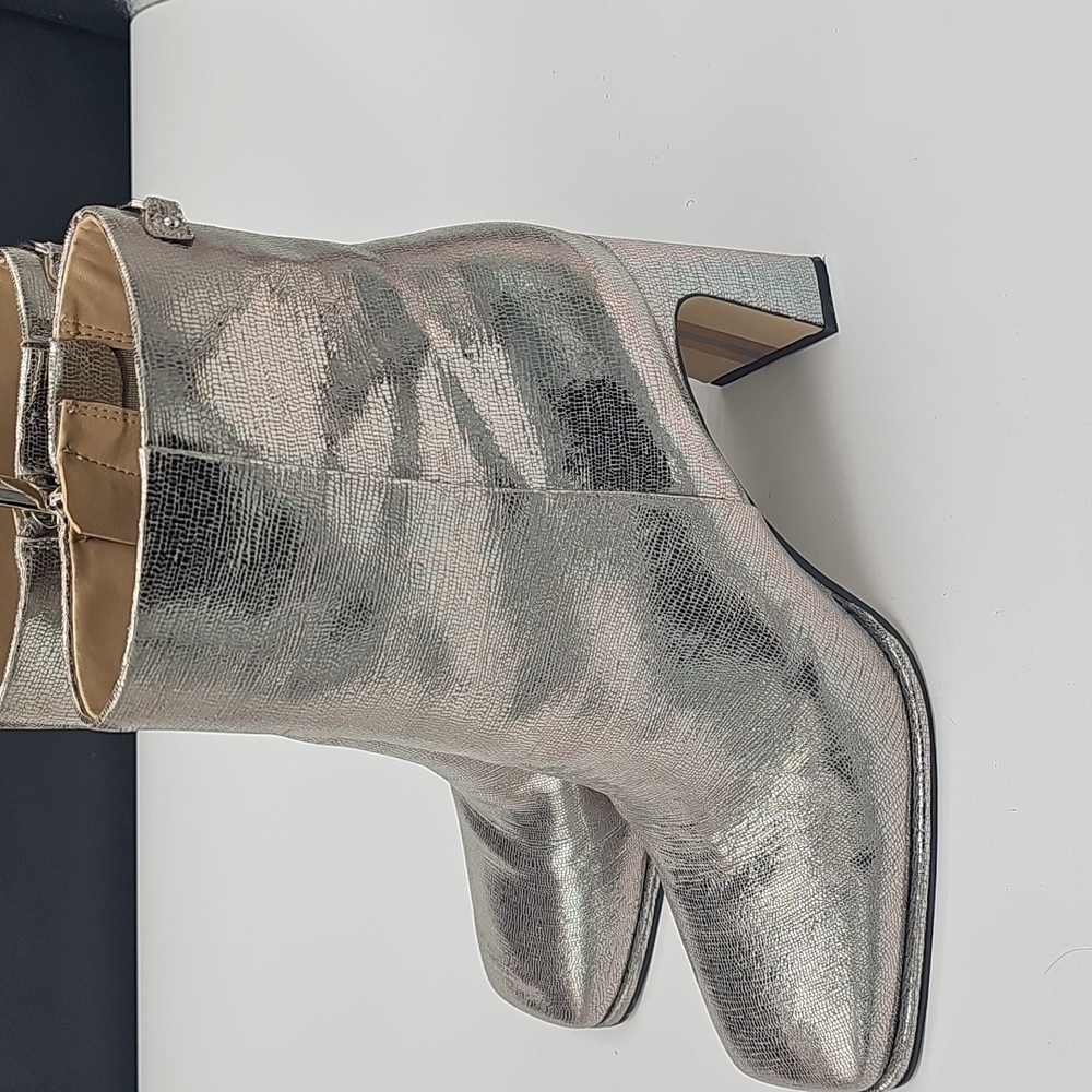 Shimmering Silver Ankle Booties with Square Toe - Picture 2 of 6
